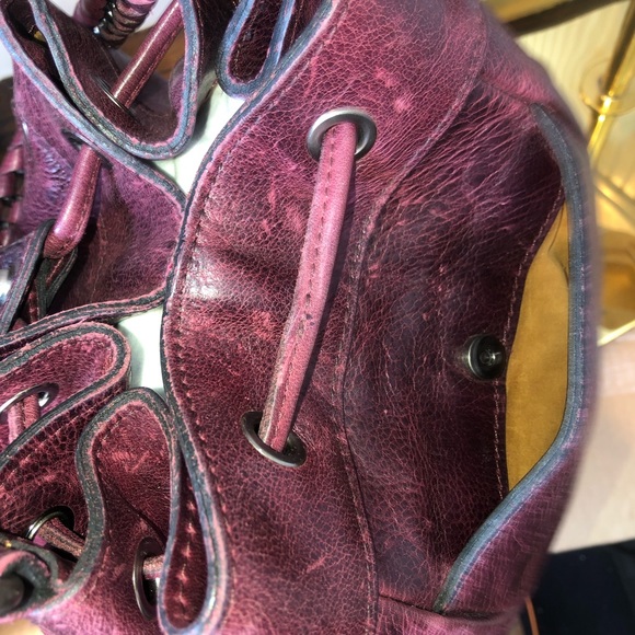 PATRICIA NASH Red Wine Woven Leather Crossbody Shoulder Bucket Bag w/ Grommets - Picture 10 of 17